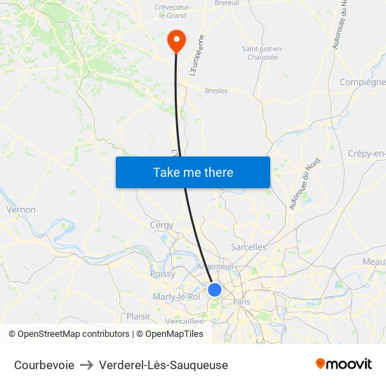 Courbevoie to Verderel-Lès-Sauqueuse map