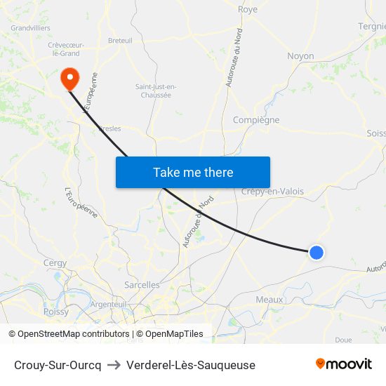 Crouy-Sur-Ourcq to Verderel-Lès-Sauqueuse map