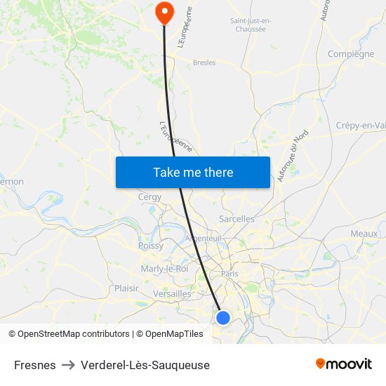 Fresnes to Verderel-Lès-Sauqueuse map