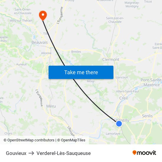 Gouvieux to Verderel-Lès-Sauqueuse map
