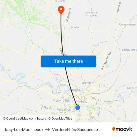 Issy-Les-Moulineaux to Verderel-Lès-Sauqueuse map