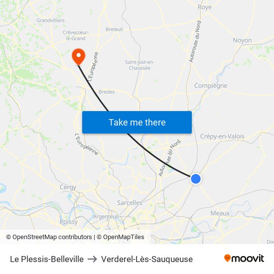 Le Plessis-Belleville to Verderel-Lès-Sauqueuse map