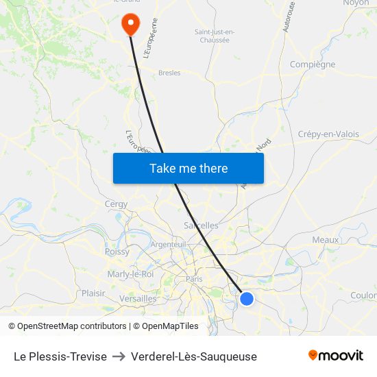 Le Plessis-Trevise to Verderel-Lès-Sauqueuse map