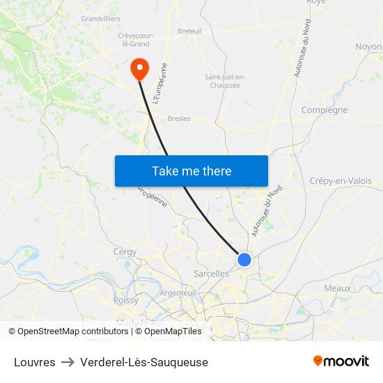 Louvres to Verderel-Lès-Sauqueuse map