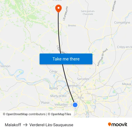Malakoff to Verderel-Lès-Sauqueuse map