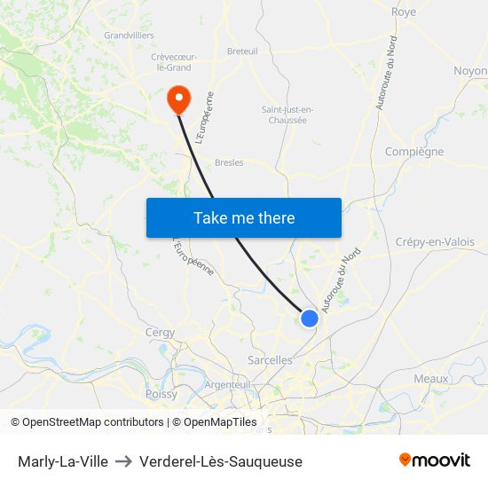 Marly-La-Ville to Verderel-Lès-Sauqueuse map