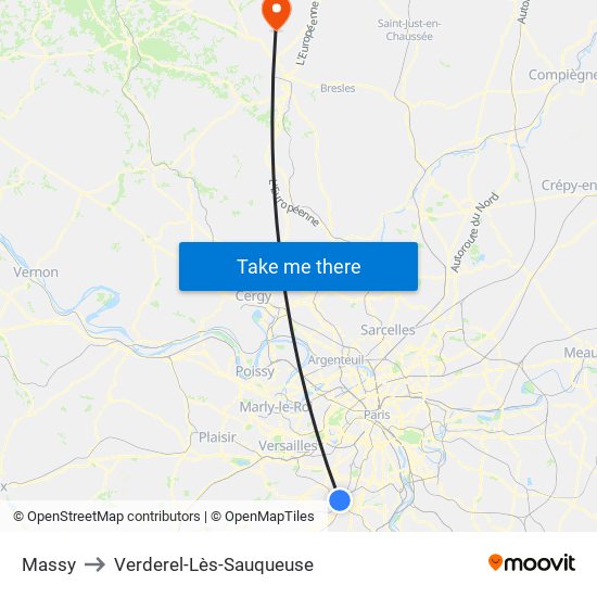 Massy to Verderel-Lès-Sauqueuse map