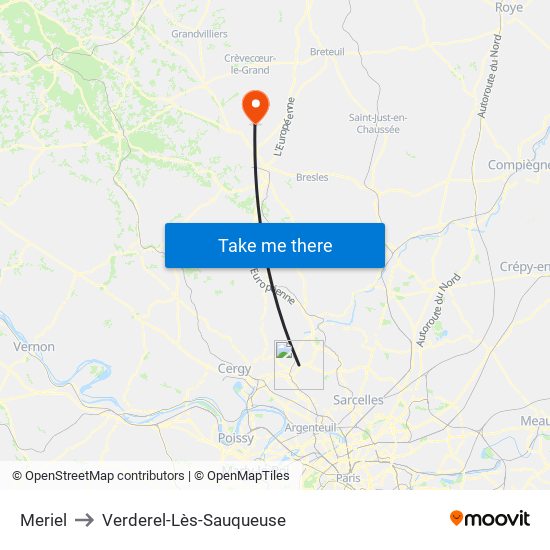 Meriel to Verderel-Lès-Sauqueuse map