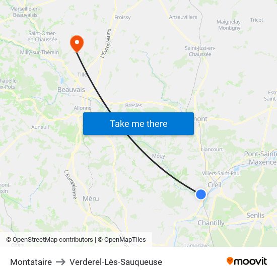 Montataire to Verderel-Lès-Sauqueuse map