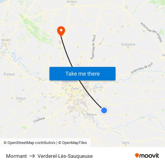 Mormant to Verderel-Lès-Sauqueuse map