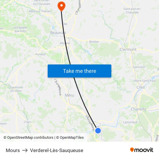 Mours to Verderel-Lès-Sauqueuse map