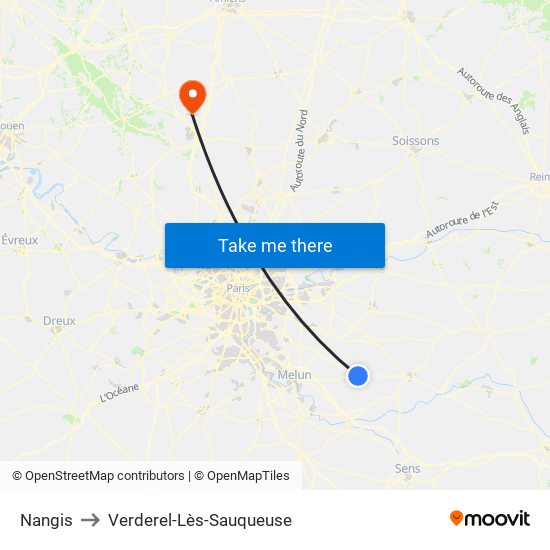 Nangis to Verderel-Lès-Sauqueuse map