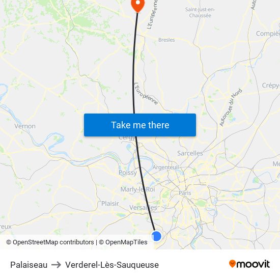 Palaiseau to Verderel-Lès-Sauqueuse map