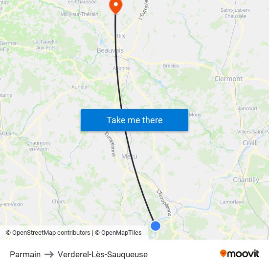 Parmain to Verderel-Lès-Sauqueuse map