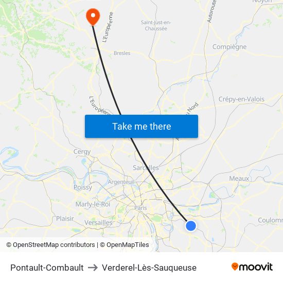 Pontault-Combault to Verderel-Lès-Sauqueuse map