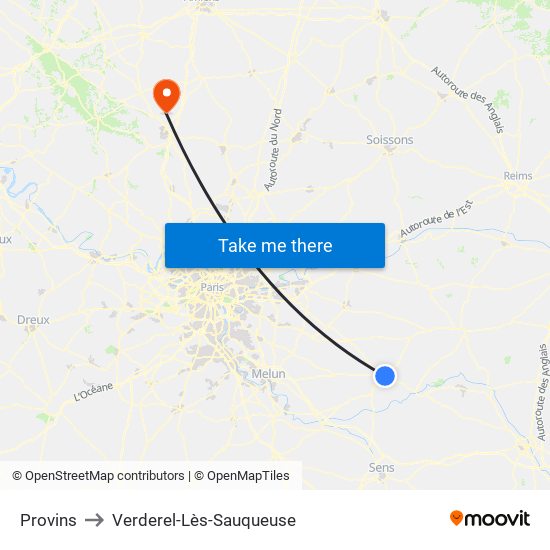 Provins to Verderel-Lès-Sauqueuse map