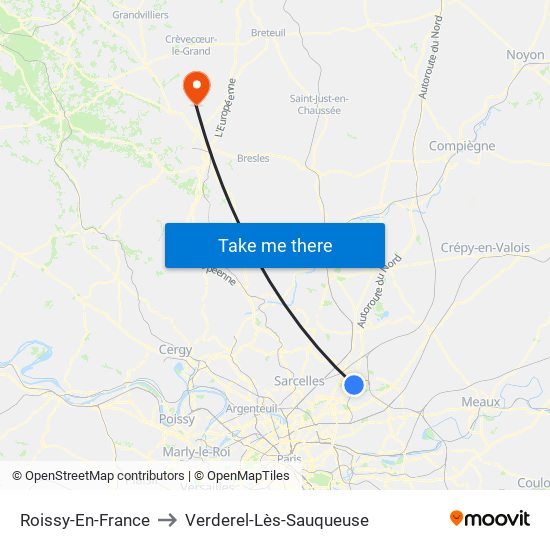 Roissy-En-France to Verderel-Lès-Sauqueuse map