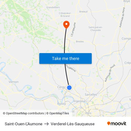 Saint-Ouen-L'Aumone to Verderel-Lès-Sauqueuse map