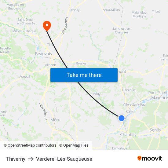 Thiverny to Verderel-Lès-Sauqueuse map