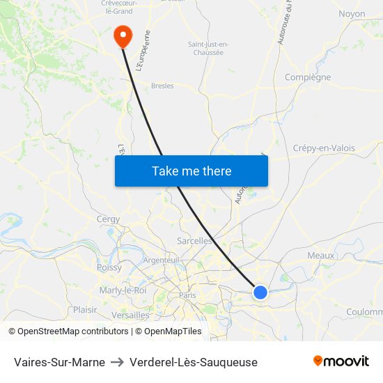 Vaires-Sur-Marne to Verderel-Lès-Sauqueuse map