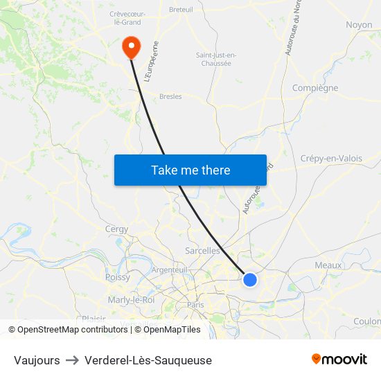 Vaujours to Verderel-Lès-Sauqueuse map