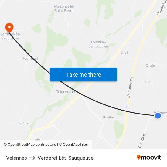 Velennes to Verderel-Lès-Sauqueuse map