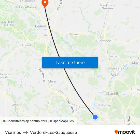 Viarmes to Verderel-Lès-Sauqueuse map