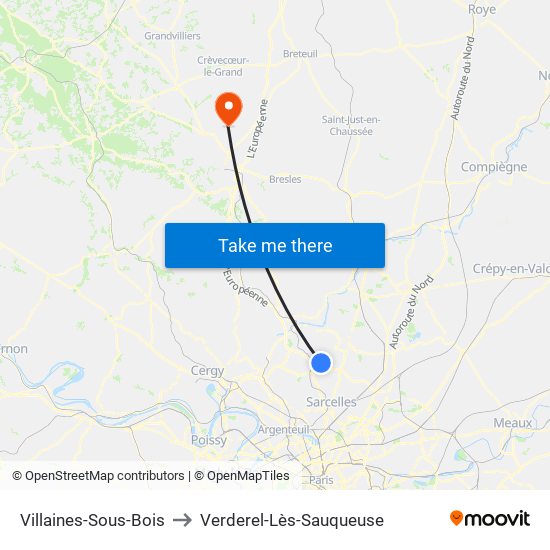 Villaines-Sous-Bois to Verderel-Lès-Sauqueuse map
