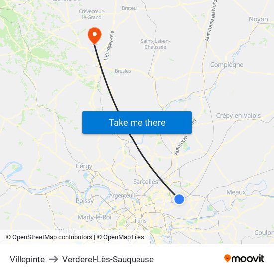 Villepinte to Verderel-Lès-Sauqueuse map