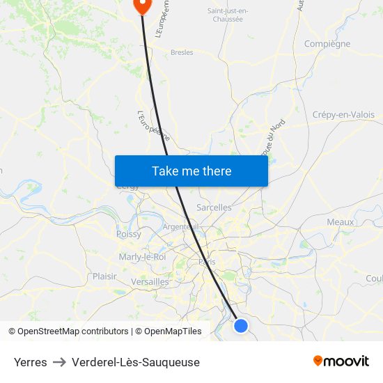 Yerres to Verderel-Lès-Sauqueuse map