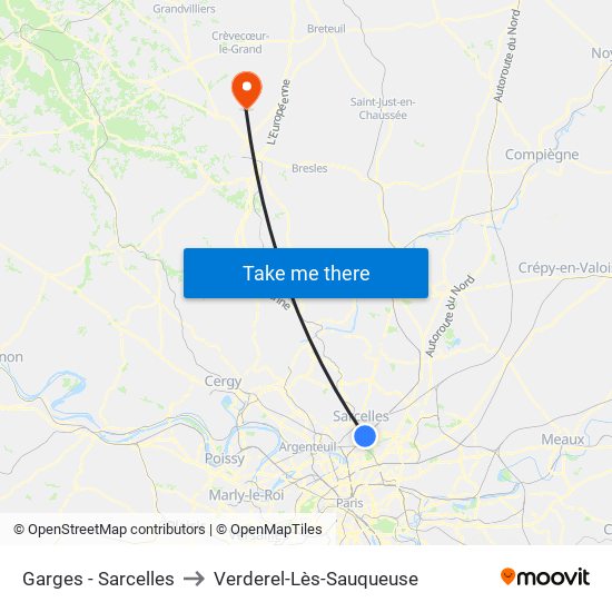 Garges - Sarcelles to Verderel-Lès-Sauqueuse map