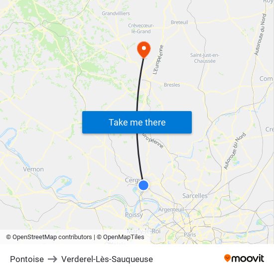 Pontoise to Verderel-Lès-Sauqueuse map