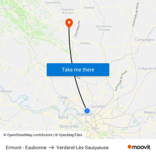 Ermont - Eaubonne to Verderel-Lès-Sauqueuse map
