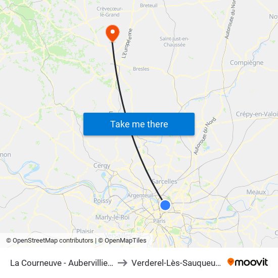 La Courneuve - Aubervilliers to Verderel-Lès-Sauqueuse map