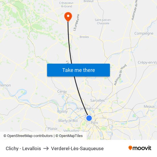 Clichy - Levallois to Verderel-Lès-Sauqueuse map