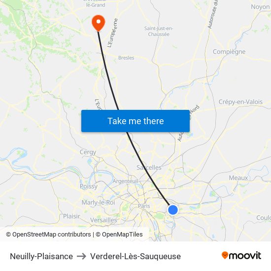 Neuilly-Plaisance to Verderel-Lès-Sauqueuse map
