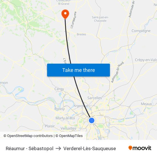 Réaumur - Sébastopol to Verderel-Lès-Sauqueuse map