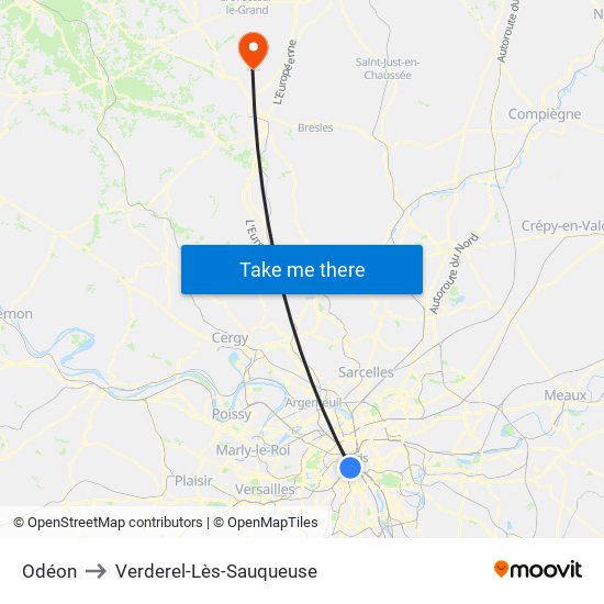 Odéon to Verderel-Lès-Sauqueuse map