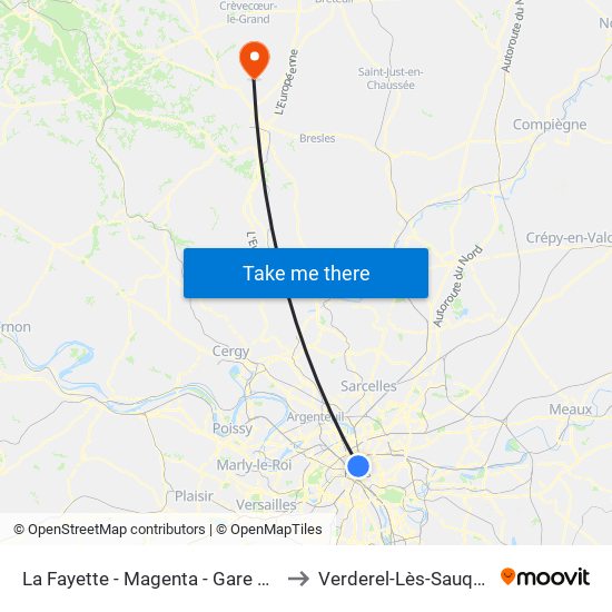 La Fayette - Magenta - Gare du Nord to Verderel-Lès-Sauqueuse map