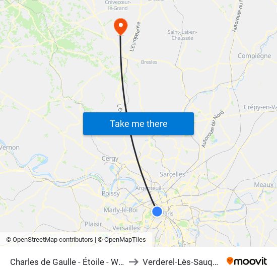 Charles de Gaulle - Étoile - Wagram to Verderel-Lès-Sauqueuse map
