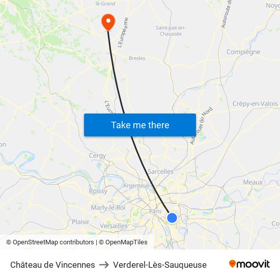 Château de Vincennes to Verderel-Lès-Sauqueuse map