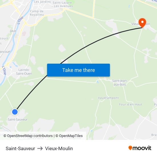 Saint-Sauveur to Vieux-Moulin map
