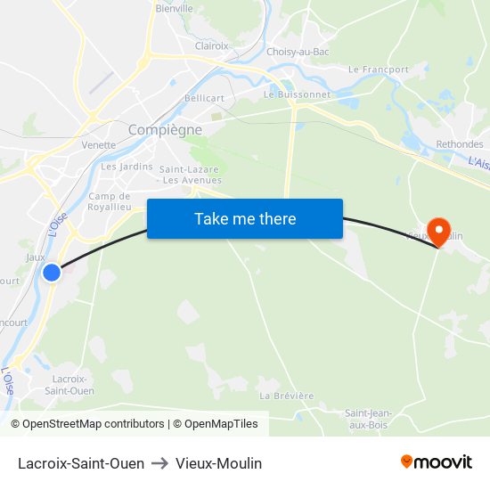 Lacroix-Saint-Ouen to Vieux-Moulin map