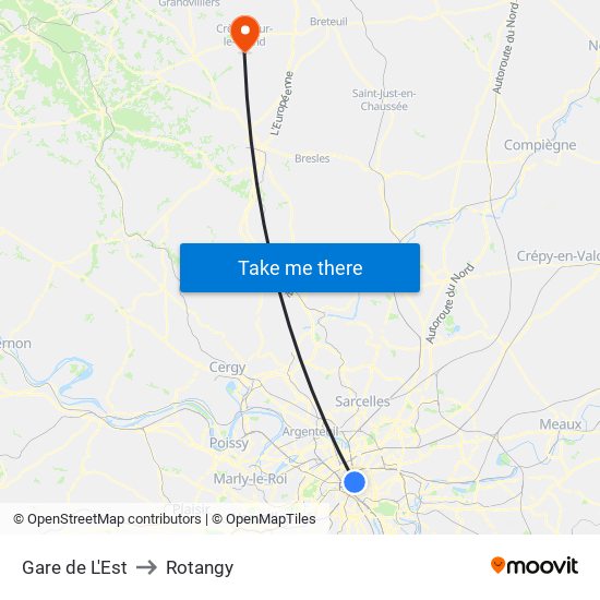 Gare de L'Est to Rotangy map