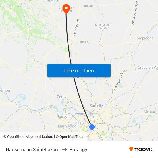 Haussmann Saint-Lazare to Rotangy map