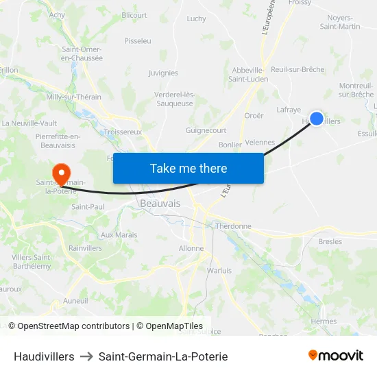 Haudivillers to Saint-Germain-La-Poterie map