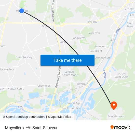 Moyvillers to Saint-Sauveur map