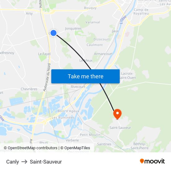 Canly to Saint-Sauveur map
