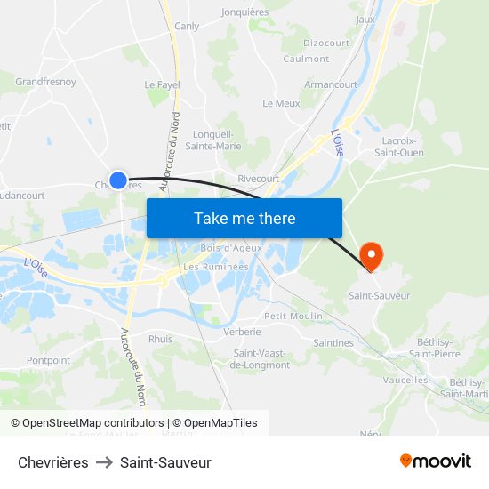 Chevrières to Saint-Sauveur map