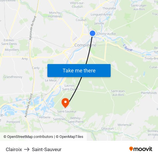 Clairoix to Saint-Sauveur map